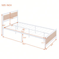 Twin Metal and Wood Platform Bed Frame with Headboard and Footboard - Rustic Industrial Style with Storage, 76.7L x 40.6W x 39.5H