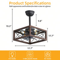 18 Inch Caged Ceiling Fan with Remote Control 6 Speeds Reversible DC Motor Lights 4 E12 Bulbs for 10-15㎡ Rooms