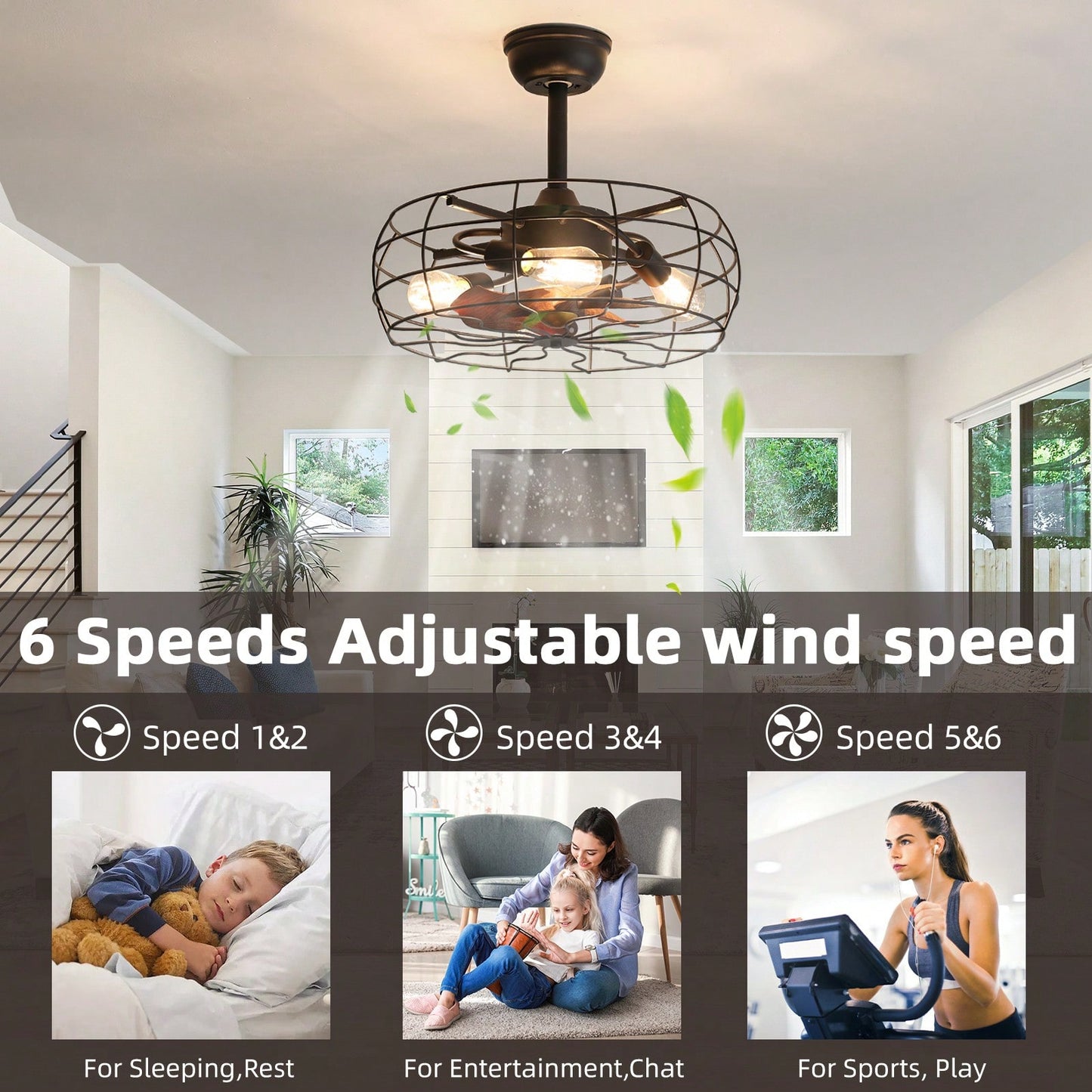 19 Inch Smart Ceiling Fan with Remote and App Control Reversible DC Motor 6 Speed Ideal for Living Room Bedroom Kitchen 10-15㎡