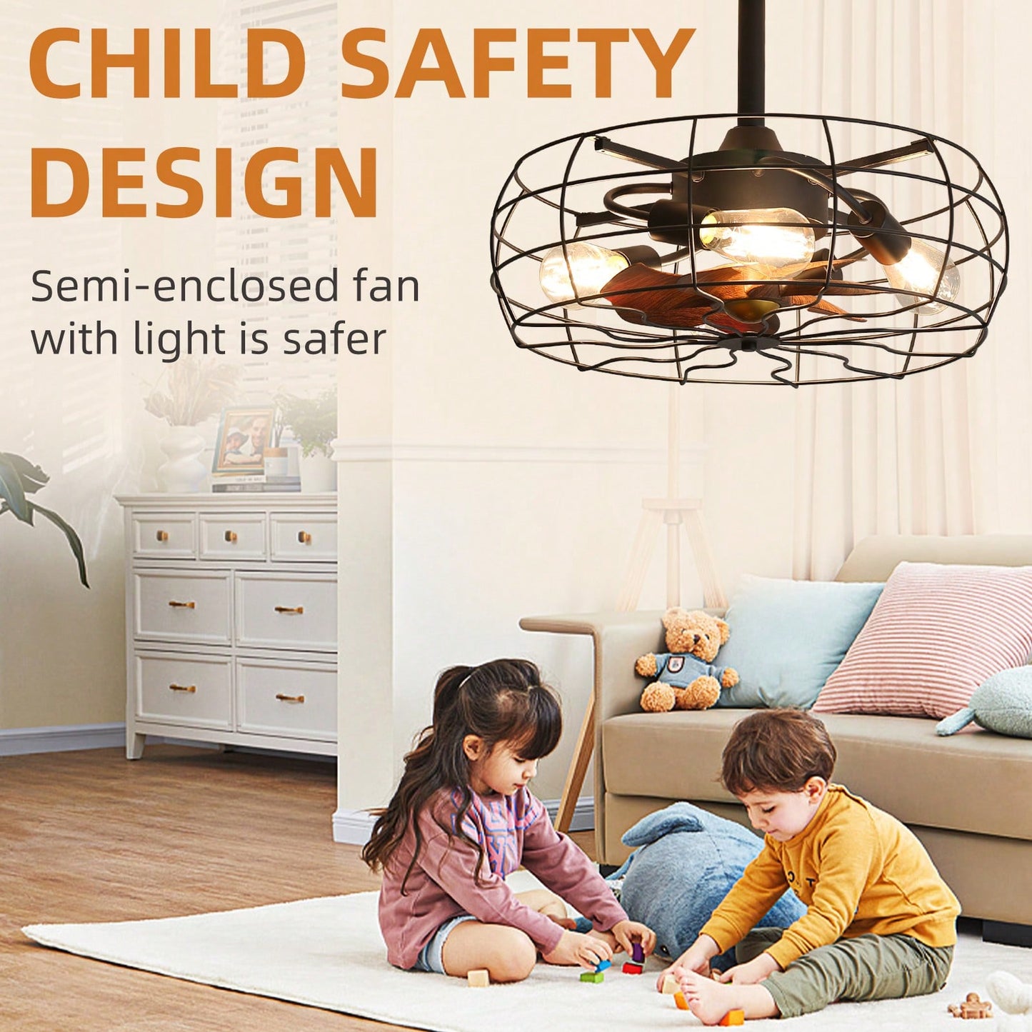 19 Inch Smart Ceiling Fan with Remote and App Control Reversible DC Motor 6 Speed Ideal for Living Room Bedroom Kitchen 10-15㎡