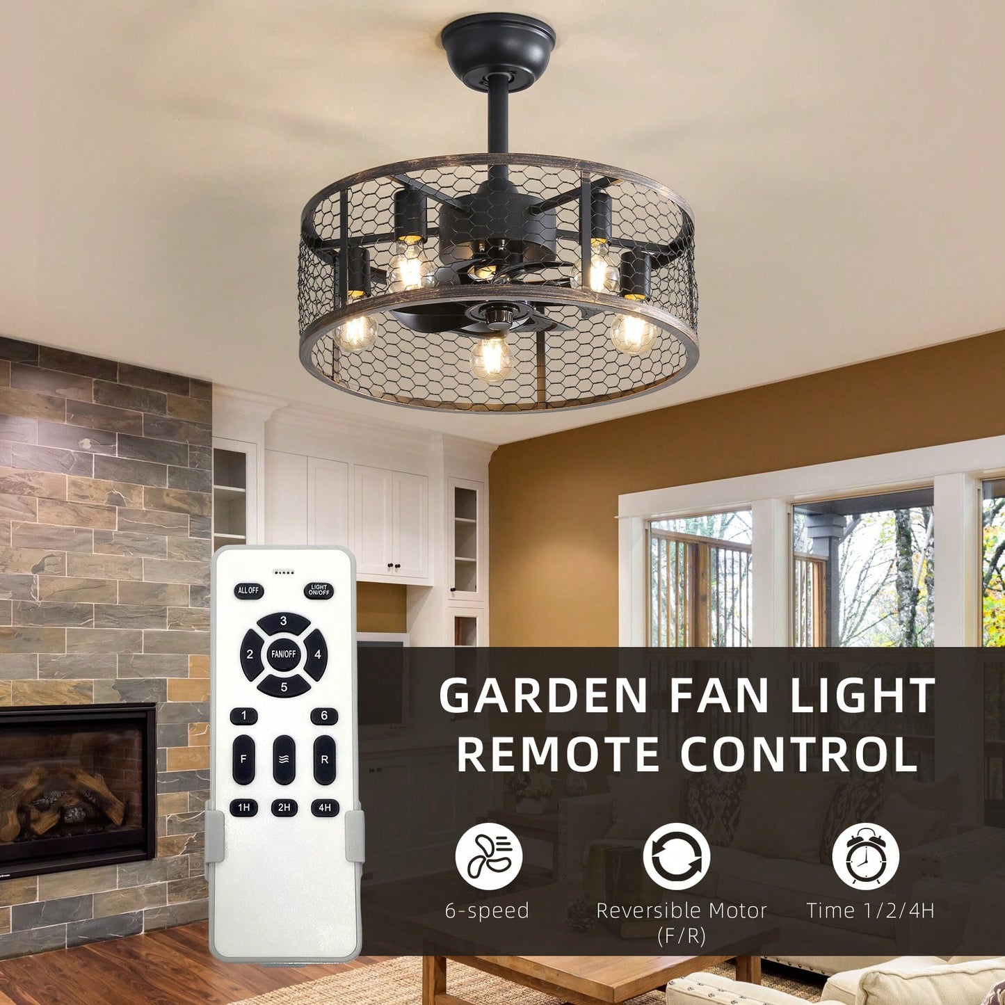 19.7In Ceiling Fan With Light And Remote Control, APP Control, 6 Wind Speeds, Reverse Function, Wide Application, E26 Bulbs Included