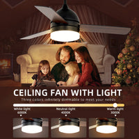 48 Inch Modern LED Ceiling Fan with Remote Control Wood Blades 6 Speeds Reverse Function 3 Color Light Ideal for Living Room Bedroom Kitchen