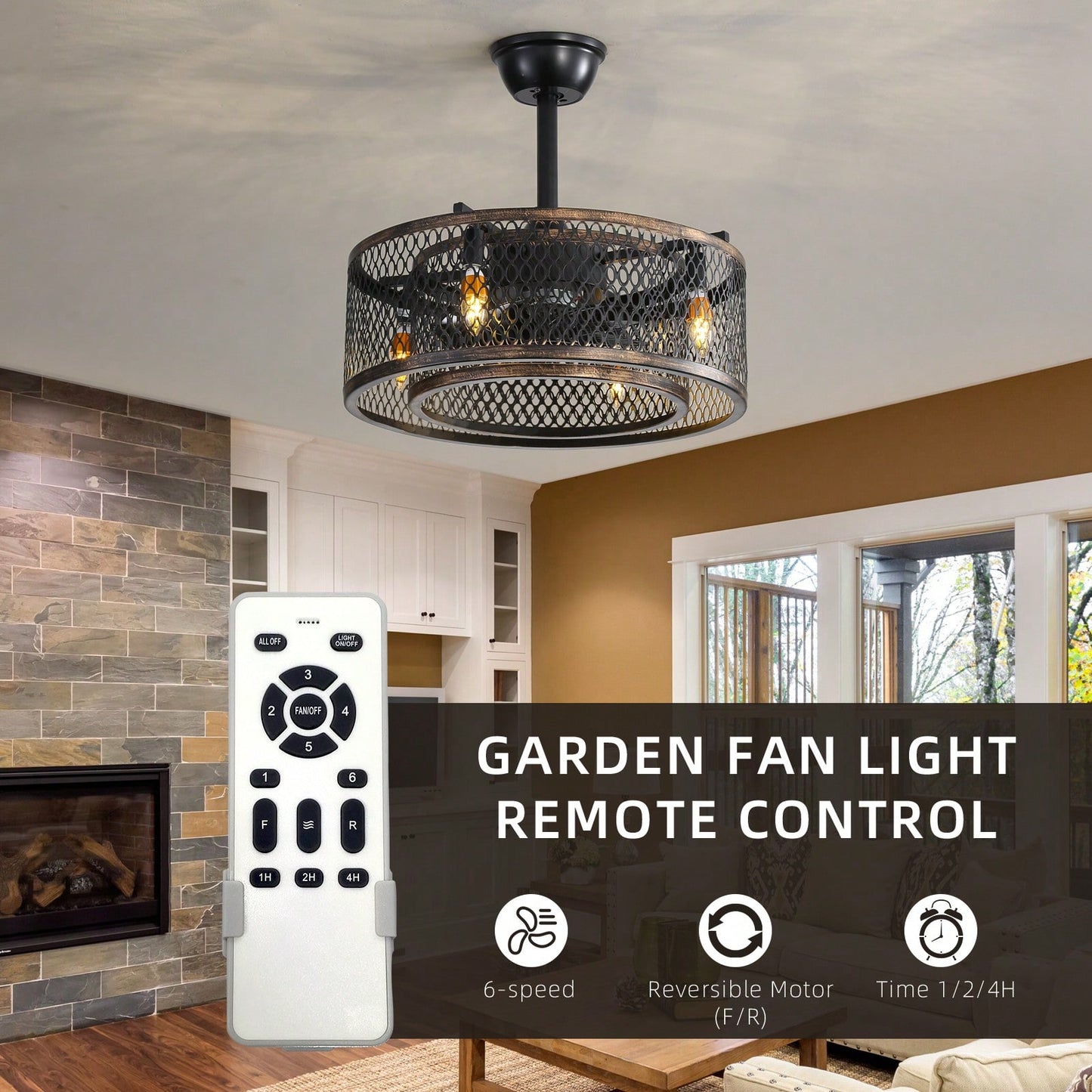 20 Inch Remote Control Caged Ceiling Fan with Lights 6 Speeds Timer Reversible DC Motor for Bedroom and Living Room