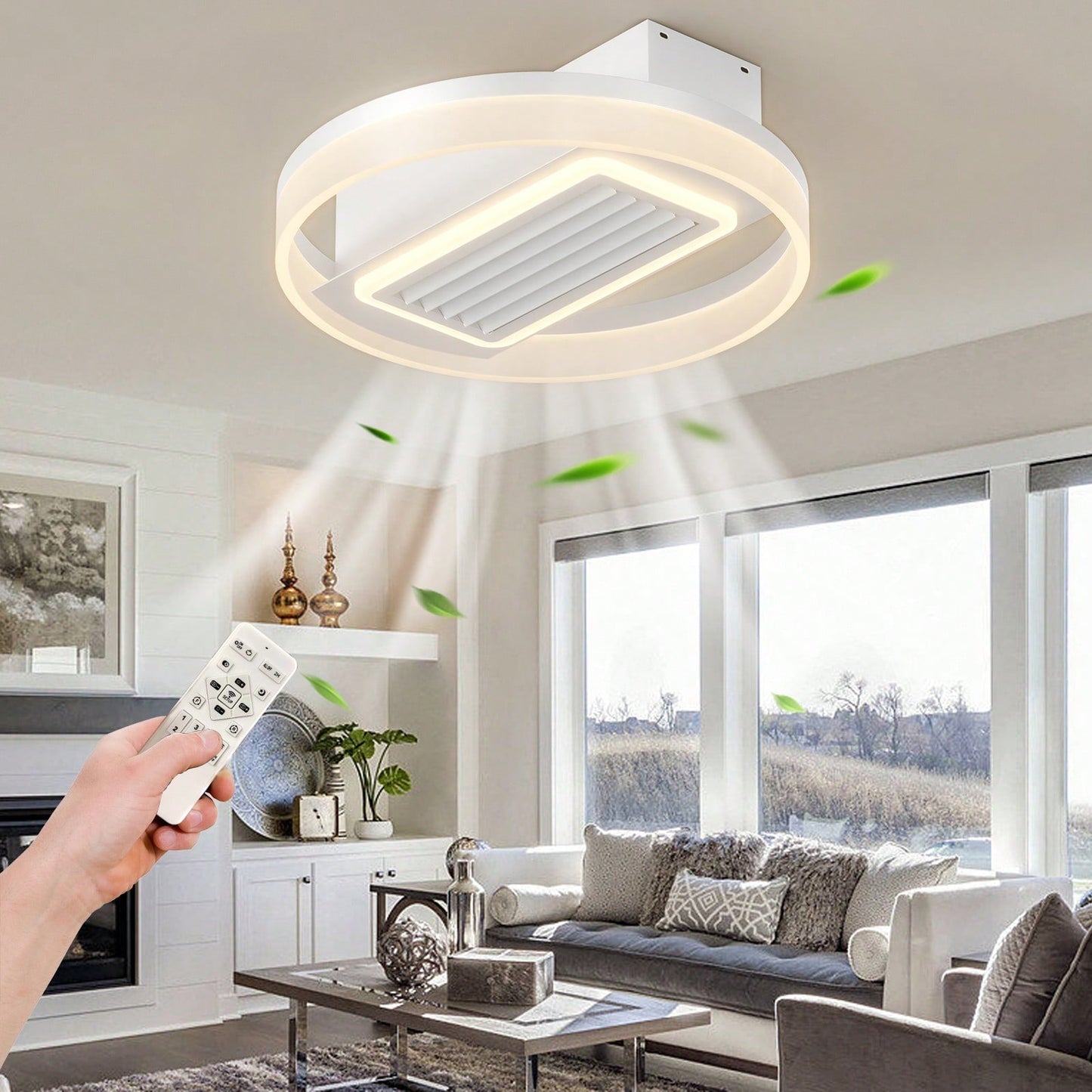 20-Inch Modern Leafless Ceiling Fan With Remote Control, Washable And Reversible Motor - Sleek Design For Any Room, Easy To Use And Maintain