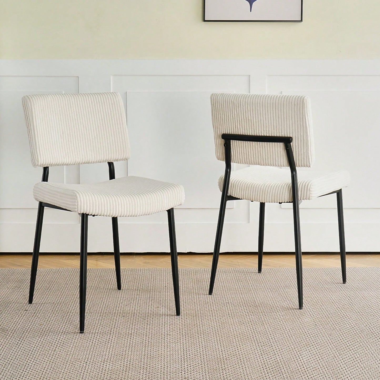 Simple Velvet Dining Chair Fabric Upholstered Chairs With Black Metal Legs (Set Of 2)