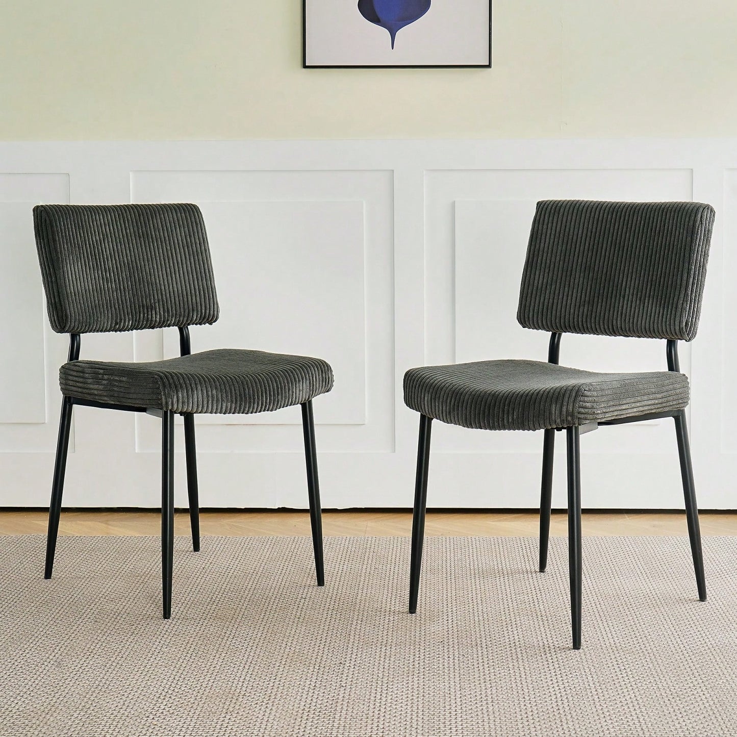 Simple Velvet Dining Chair Fabric Upholstered Chairs With Black Metal Legs (Set Of 2)