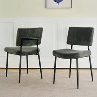 Simple Velvet Dining Chair Fabric Upholstered Chairs With Black Metal Legs (Set Of 2)