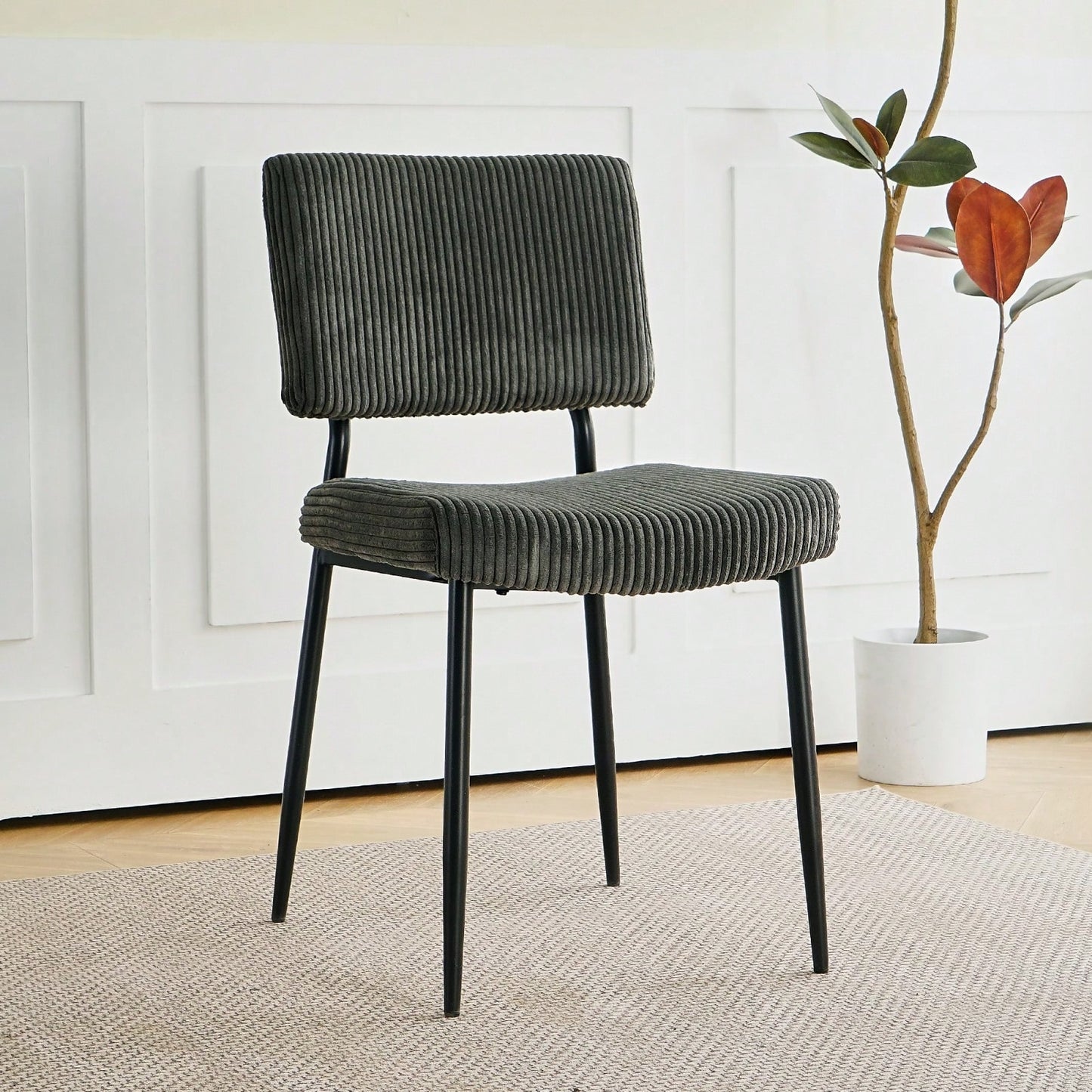 Simple Velvet Dining Chair Fabric Upholstered Chairs With Black Metal Legs (Set Of 2)