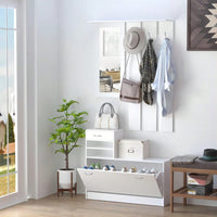 Combination Cabinet With Shoe Cabinet, Hang Shelf, And Mirror - Strong Structure And Large Storage Space