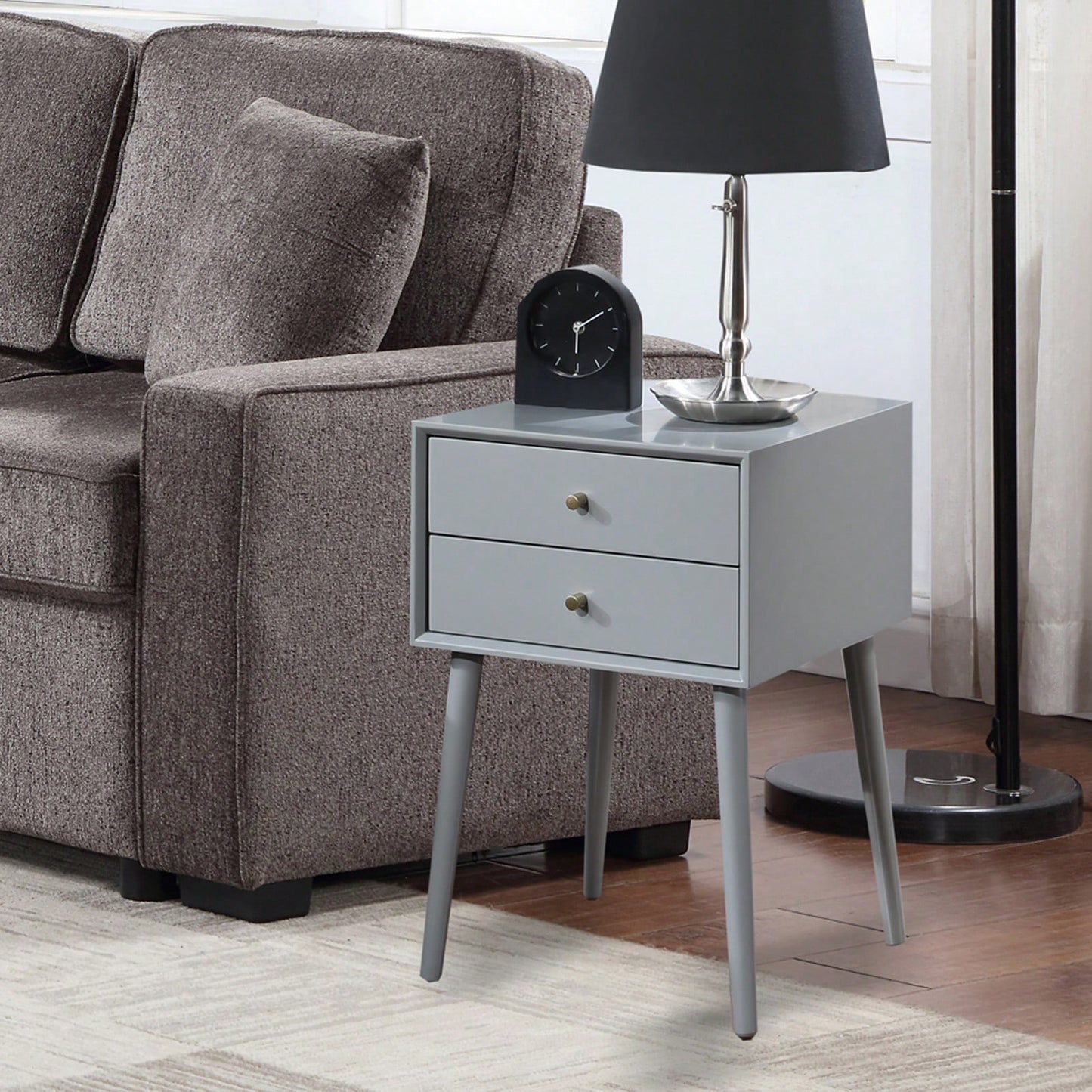 Compact Wood Nightstand with 2 Drawers Modern Side Table for Bedroom and Living Room Easy Assembly Sturdy Construction