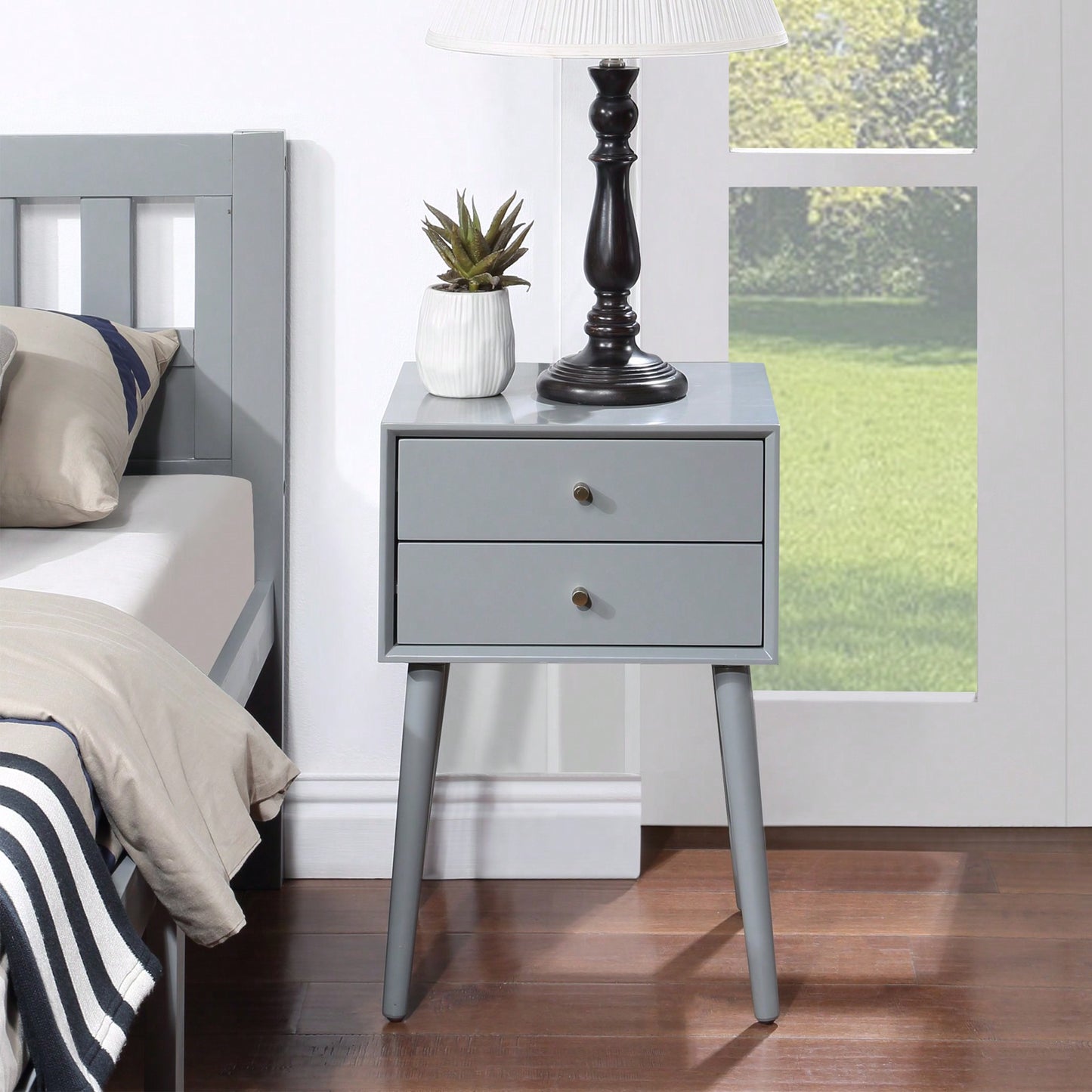 Compact Wood Nightstand with 2 Drawers Modern Side Table for Bedroom and Living Room Easy Assembly Sturdy Construction