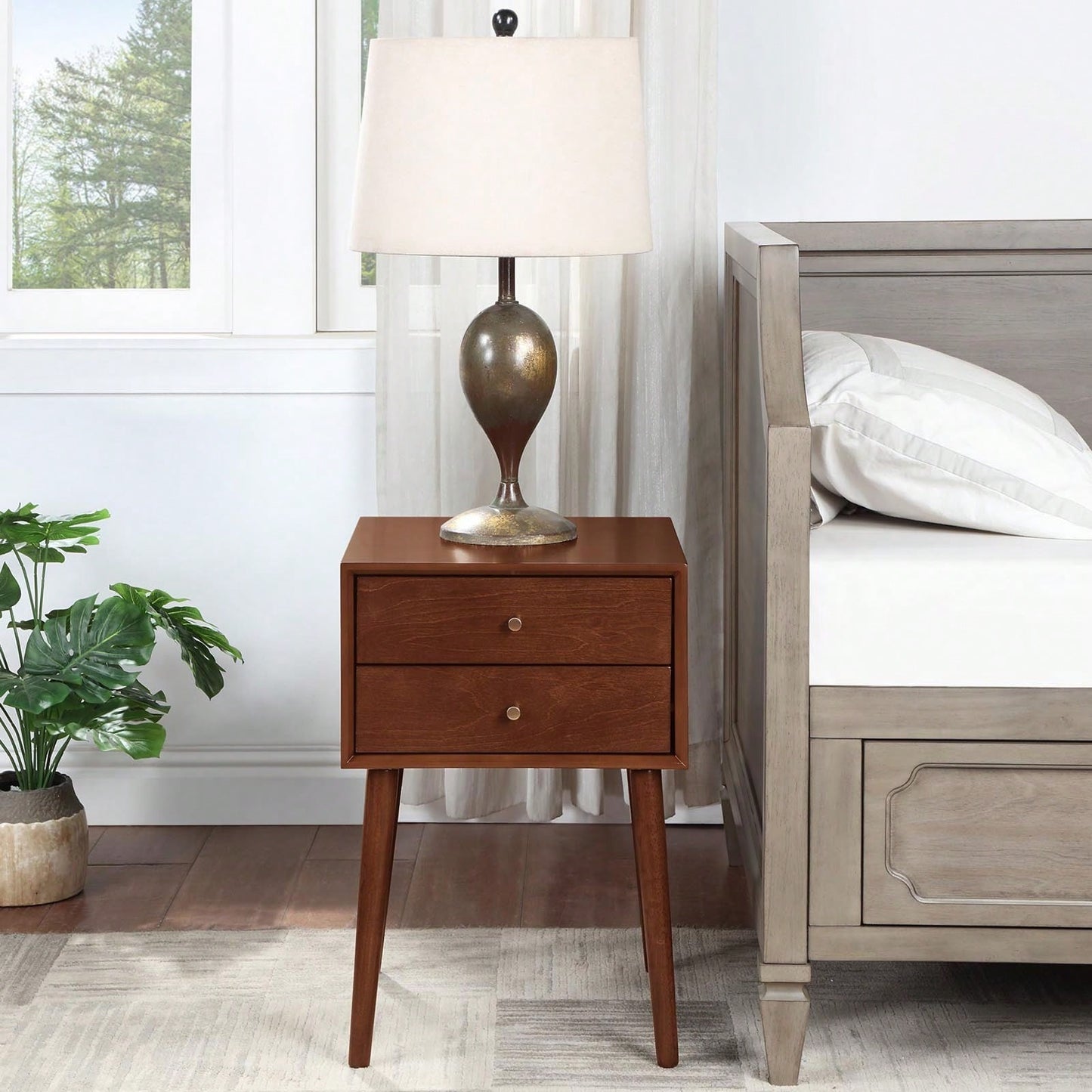 Compact Wood Nightstand with 2 Drawers Modern Side Table for Bedroom and Living Room Easy Assembly Sturdy Construction