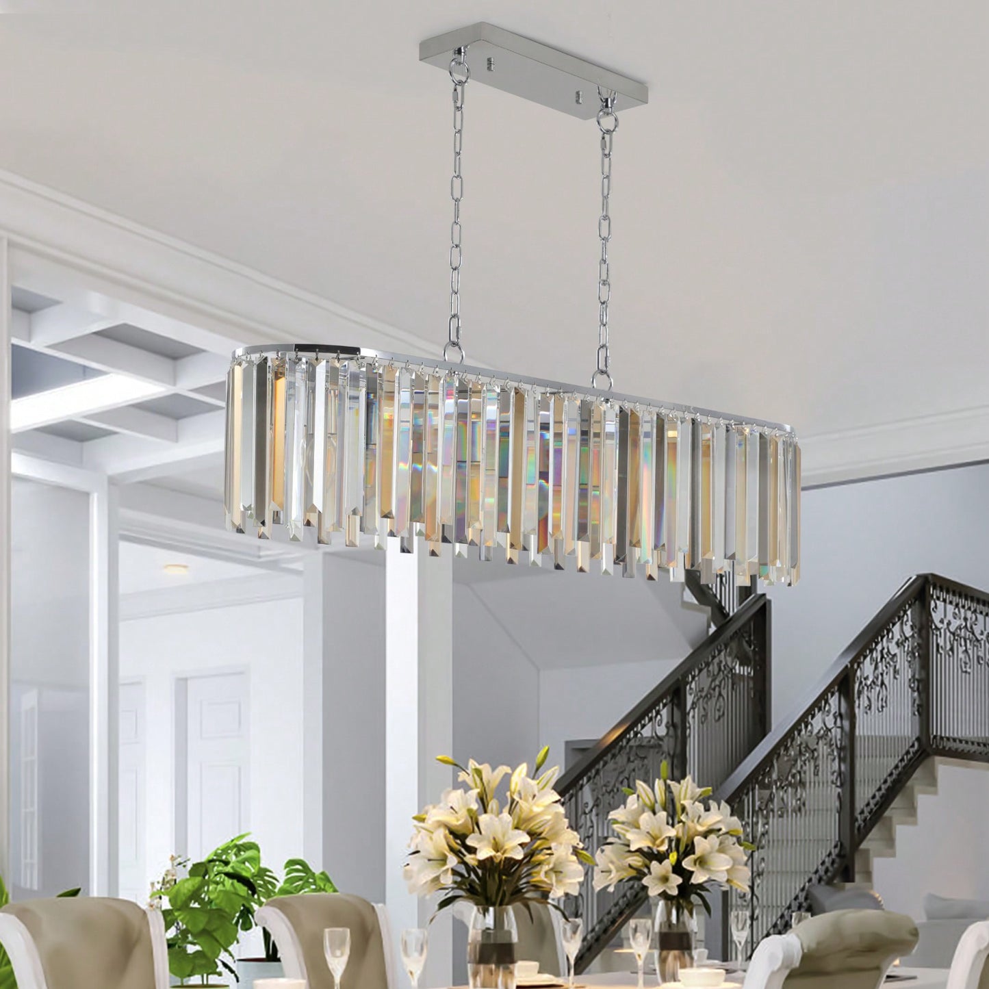 High-End K9 Crystal Chandelier Modern Industrial Retro Design Adjustable Height Elegant Light Fixture for Home Decor