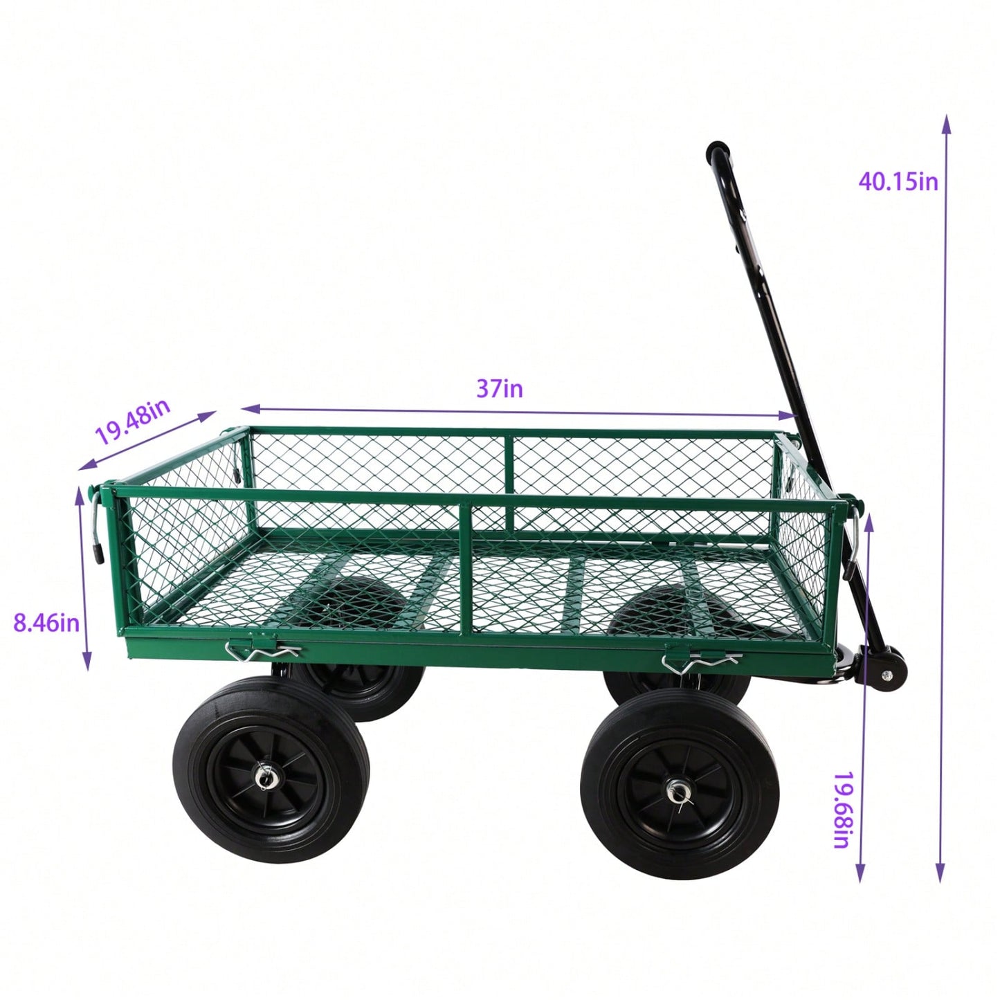 Versatile Solid Wheel Garden Dump Cart with Spacious Bed for Easy Transport of Firewood and Gardening Supplies on Uneven Terrain