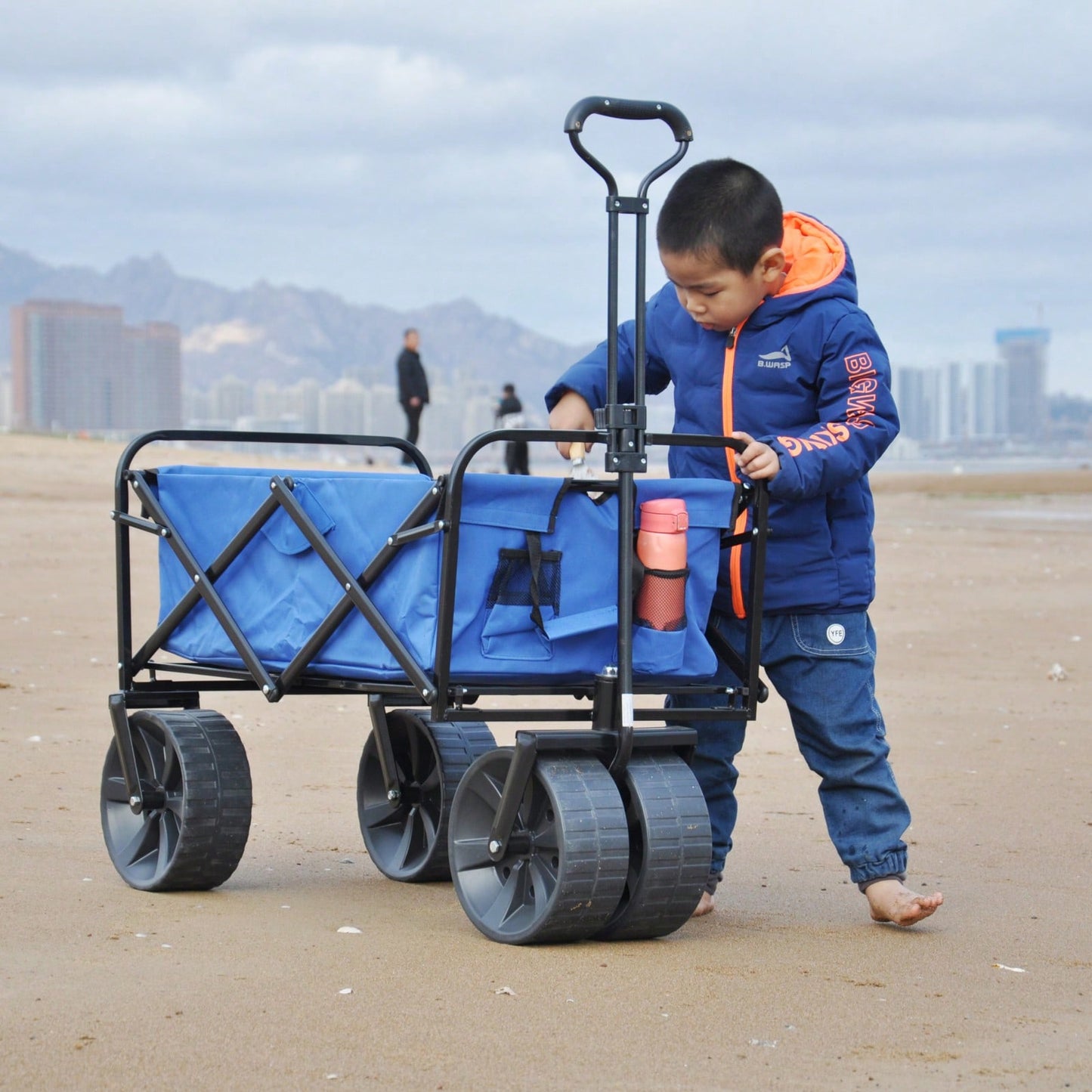 Heavy-Duty Folding Garden Cart with Removable Sun Shade and 360-Degree Wheels for Easy Outdoor Maneuverability