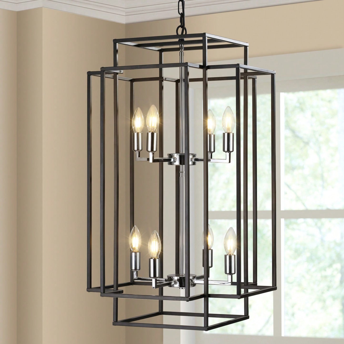 Industrial Farmhouse Pendant Chandelier for Entryway Living Room Kitchen Adjustable Height Durable Metal Frame