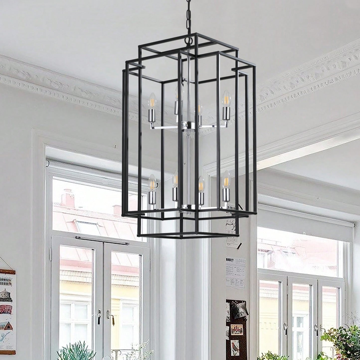 Industrial Farmhouse Pendant Chandelier for Entryway Living Room Kitchen Adjustable Height Durable Metal Frame