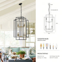 Industrial Farmhouse Pendant Chandelier for Entryway Living Room Kitchen Adjustable Height Durable Metal Frame