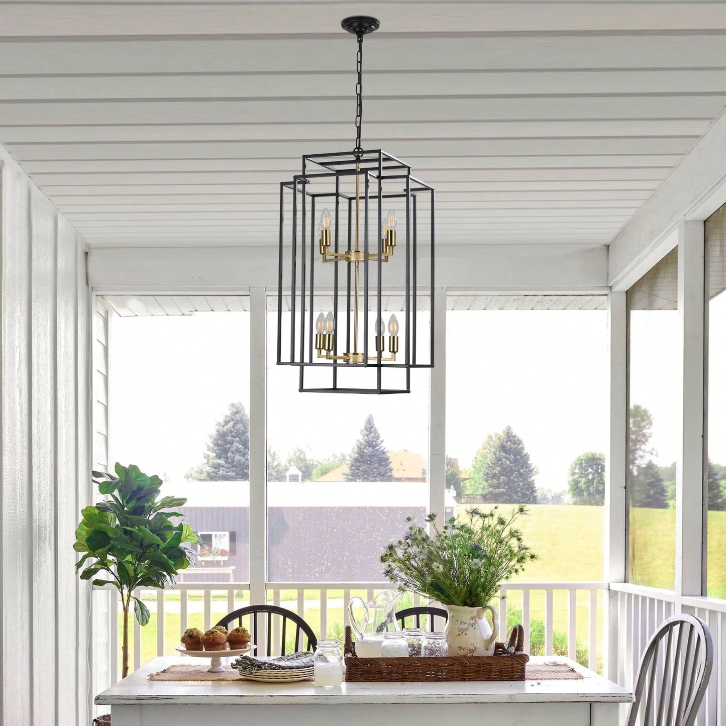 Industrial Farmhouse Pendant Chandelier for Entryway Living Room Kitchen Adjustable Height Durable Metal Frame