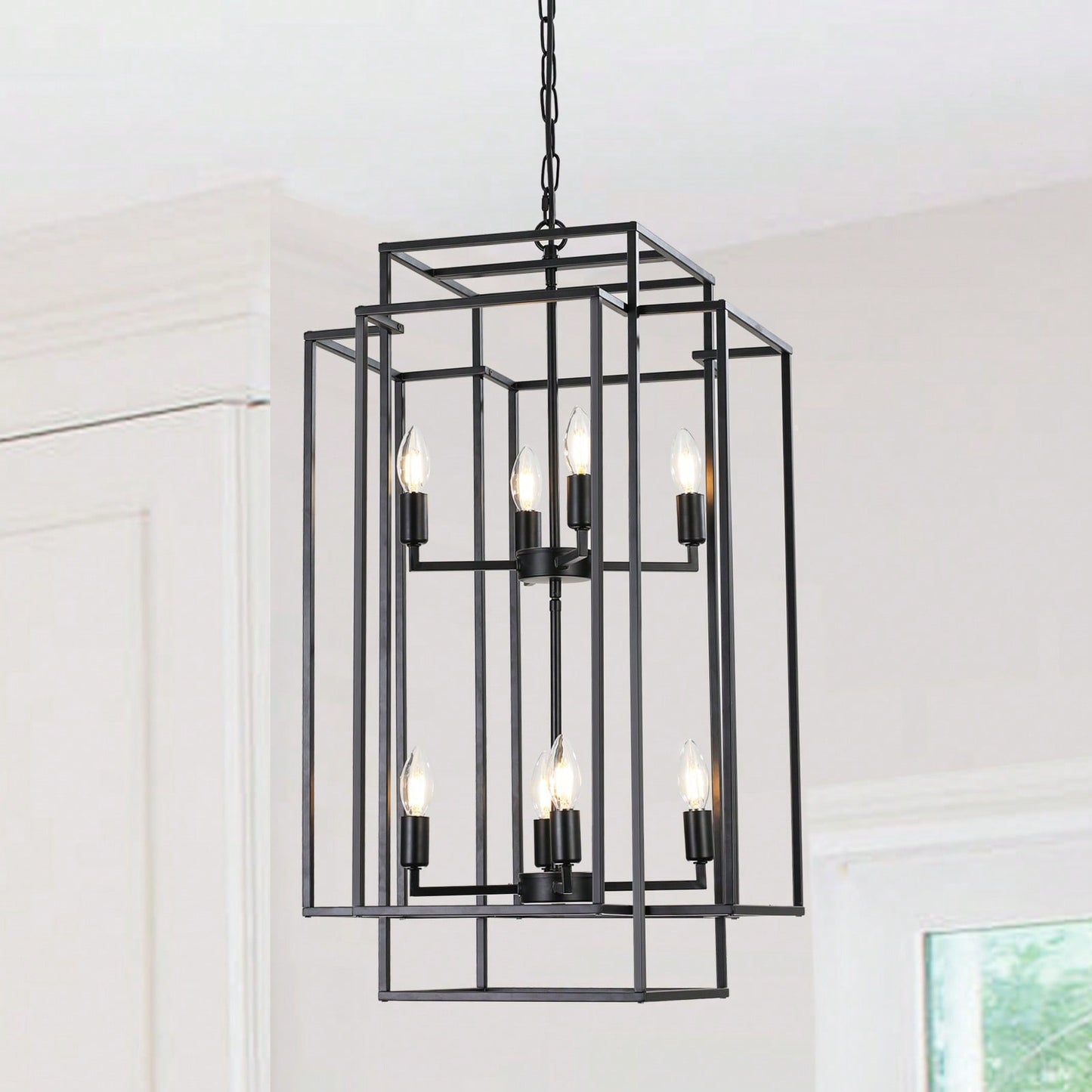 Industrial Farmhouse Pendant Chandelier for Entryway Living Room Kitchen Adjustable Height Durable Metal Frame