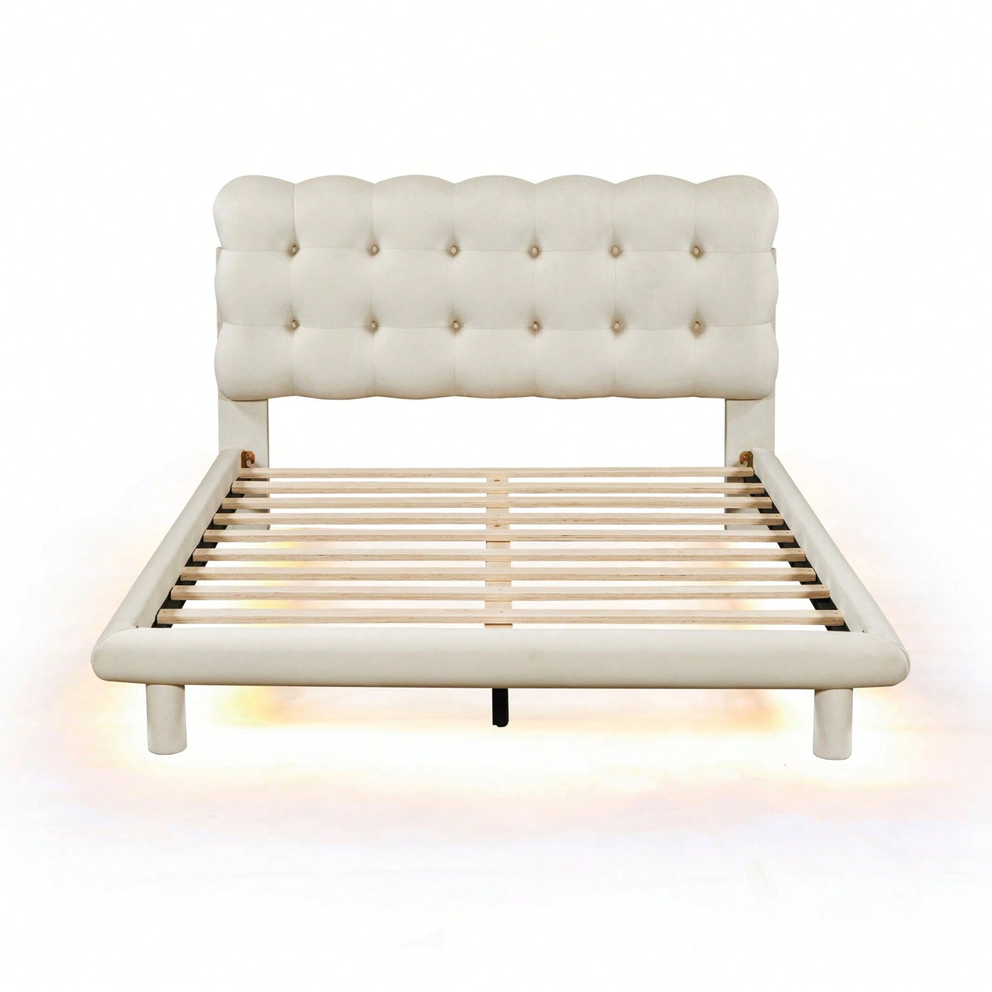 Modern Velvet Platform Bed with LED Lights and Button-Tufted Headboard for Ultimate Comfort and Style