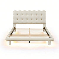 Modern Velvet Platform Bed with LED Lights and Button-Tufted Headboard for Ultimate Comfort and Style
