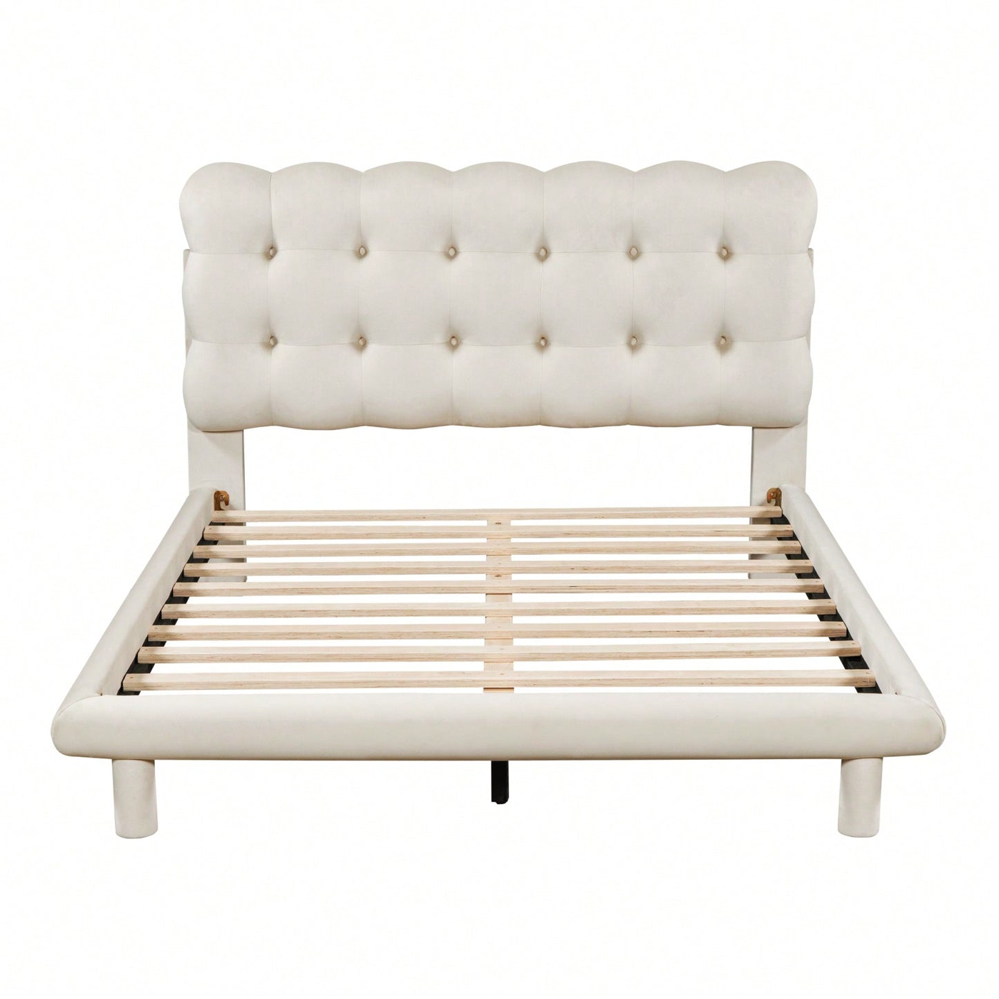 Modern Velvet Platform Bed with LED Lights and Button-Tufted Headboard for Ultimate Comfort and Style