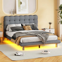 Modern Velvet Platform Bed with LED Lights and Button-Tufted Headboard for Ultimate Comfort and Style