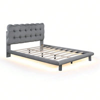 Modern Velvet Platform Bed with LED Lights and Button-Tufted Headboard for Ultimate Comfort and Style