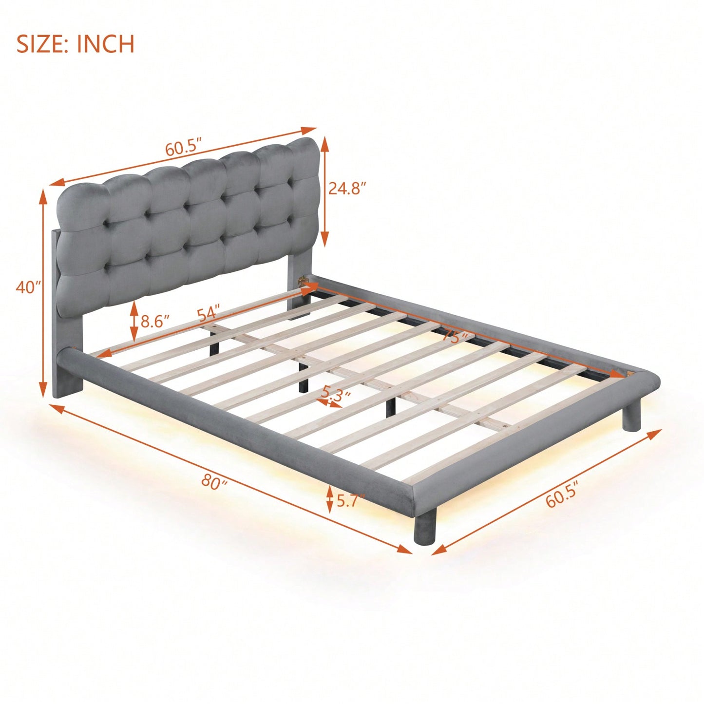 Modern Velvet Platform Bed with LED Lights and Button-Tufted Headboard for Ultimate Comfort and Style
