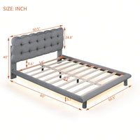Modern Velvet Platform Bed with LED Lights and Button-Tufted Headboard for Ultimate Comfort and Style