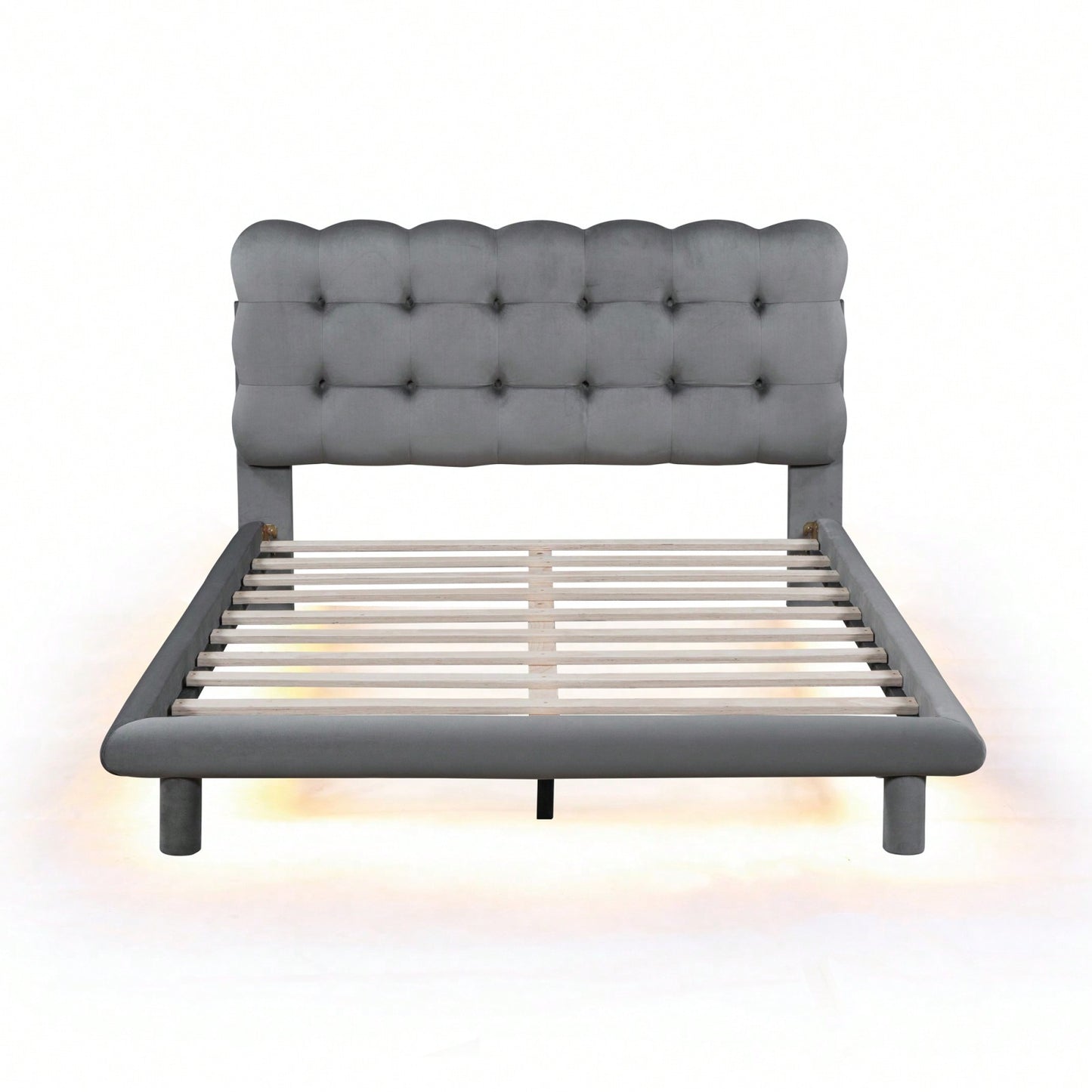 Modern Velvet Platform Bed with LED Lights and Button-Tufted Headboard for Ultimate Comfort and Style