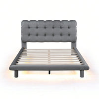 Modern Velvet Platform Bed with LED Lights and Button-Tufted Headboard for Ultimate Comfort and Style