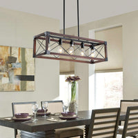 5-Light Industrial Farmhouse Chandelier Adjustable Pendant Light Fixture for Kitchen Dining Room Wood Frame Design Bulbs Not Included