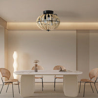 Rustic Boho Beaded Chandelier with Fan Light Fixture for Entryway Bedroom Kitchen Antique Style Home Lighting 4 Bulb Required