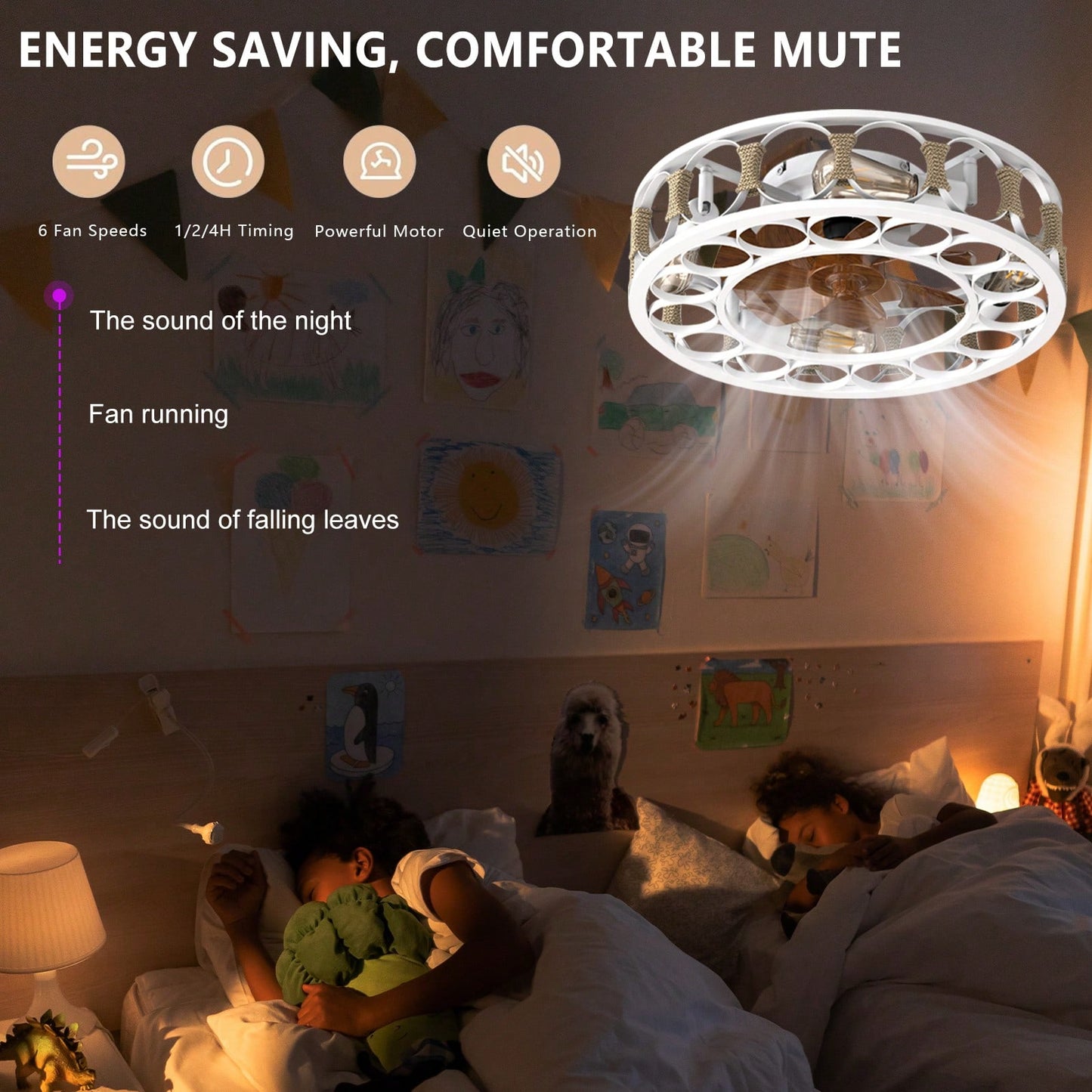 Modern Caged Ceiling Fan with Remote Control 6 Speed Reversible Blades LED Lights for Living Room Bedroom Kitchen Office Patio