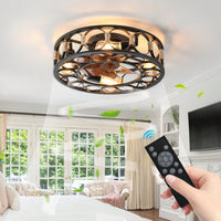 Modern Caged Ceiling Fan with Remote Control 6 Speed Reversible Blades LED Lights for Living Room Bedroom Kitchen Office Patio