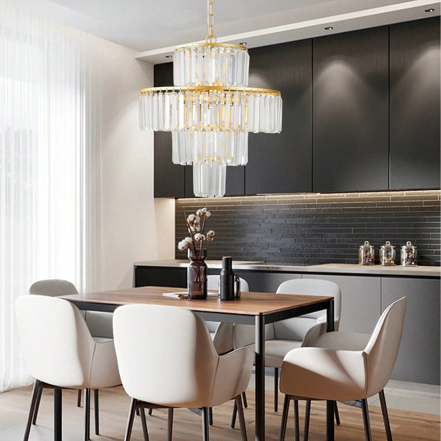Modern Crystal Chandelier Pendant Light Fixture 19.7 Inch for Dining Room Bedroom Living Room Luxury Lighting