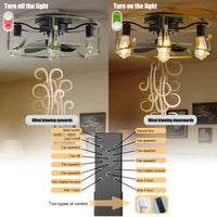 Green Caged Flush Mount Ceiling Fan with Lights and Remote for Modern Farmhouse Living Room Bedroom Kitchen