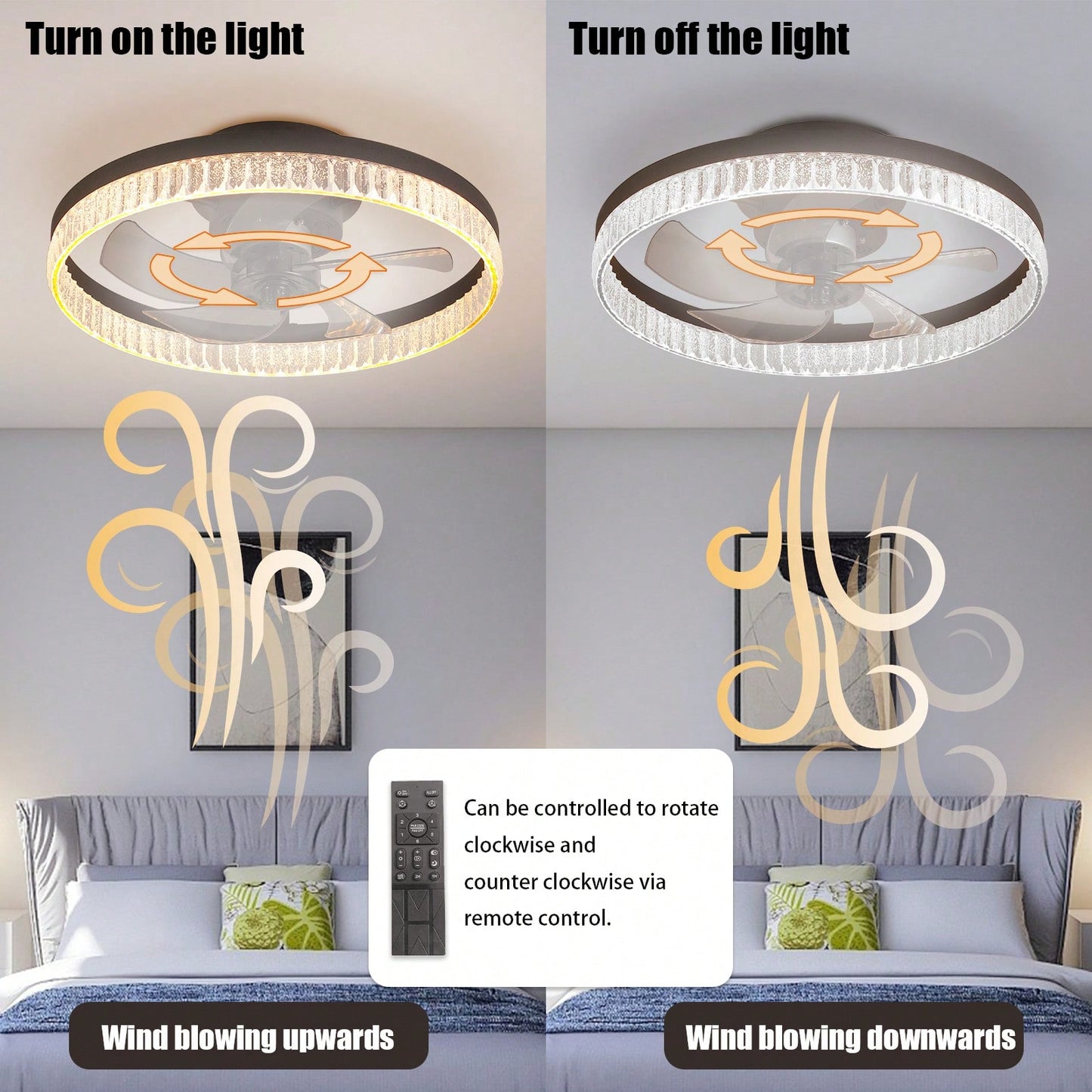 Dimmable LED Ceiling Fan with Remote Modern Chandelier Design Adjustable Speed for Bedroom Living Room Nursery