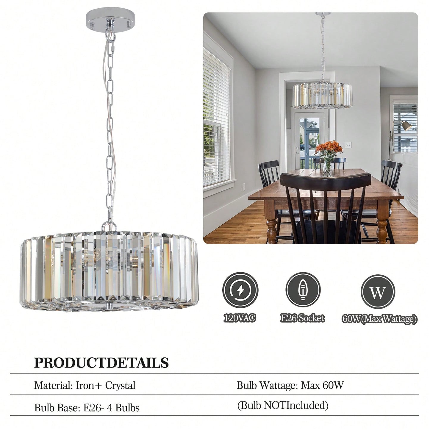 Crystal Chandelier For Living Room Round Lamp Luxury Home Decor Light Fixture