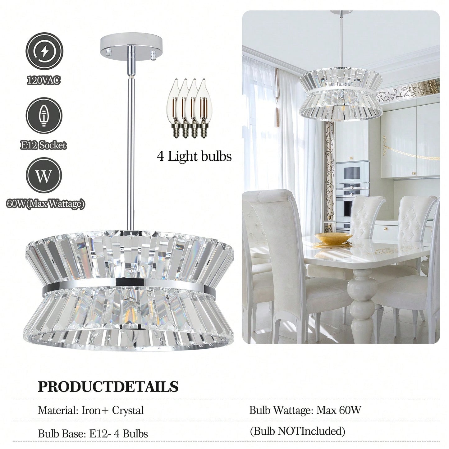 Luxury Round Crystal Chandelier for Living Room Elegant Ceiling Pendant Light Fixture with K9 Crystals Modern Home Decor