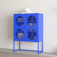 Stylish Blue Storage Cabinet with Doors Modern Buffet Sideboard for Bedroom Kitchen Home Office Adjustable Shelves Metal Design