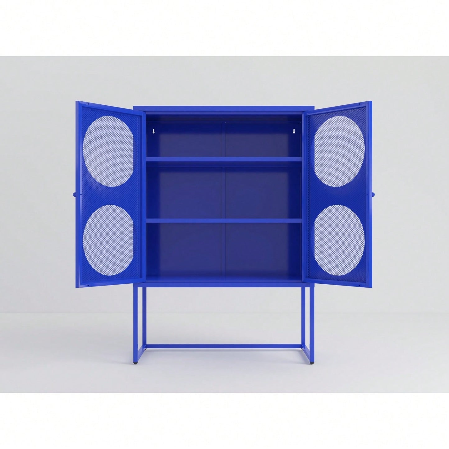 Stylish Blue Storage Cabinet with Doors Modern Buffet Sideboard for Bedroom Kitchen Home Office Adjustable Shelves Metal Design