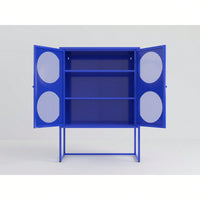 Stylish Blue Storage Cabinet with Doors Modern Buffet Sideboard for Bedroom Kitchen Home Office Adjustable Shelves Metal Design