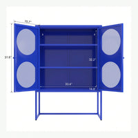 Stylish Blue Storage Cabinet with Doors Modern Buffet Sideboard for Bedroom Kitchen Home Office Adjustable Shelves Metal Design