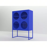 Stylish Blue Storage Cabinet with Doors Modern Buffet Sideboard for Bedroom Kitchen Home Office Adjustable Shelves Metal Design