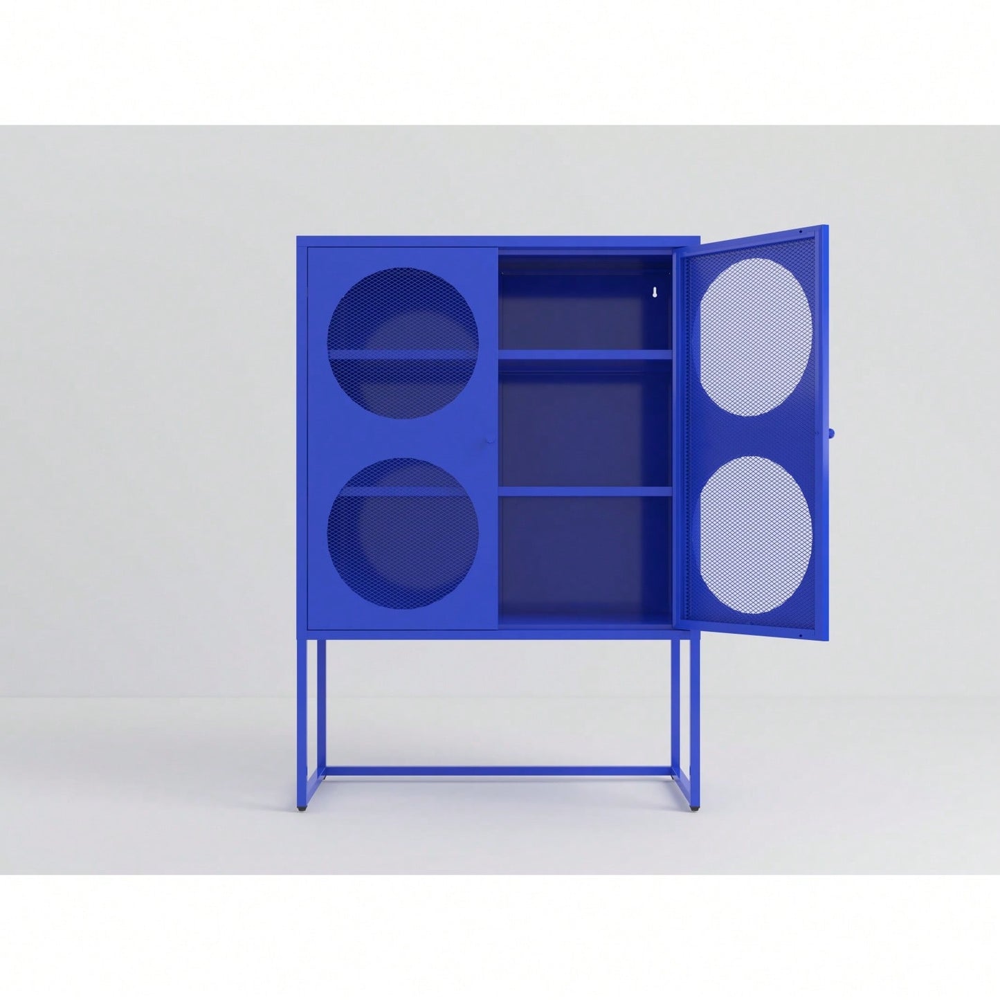 Stylish Blue Storage Cabinet with Doors Modern Buffet Sideboard for Bedroom Kitchen Home Office Adjustable Shelves Metal Design