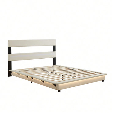 Queen Size Upholstered Platform Bed with Motion Sensor Light and Ergonomic Backrests for Ultimate Comfort