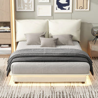 Queen Size Upholstered Platform Bed with Motion Sensor Light and Ergonomic Backrests for Ultimate Comfort